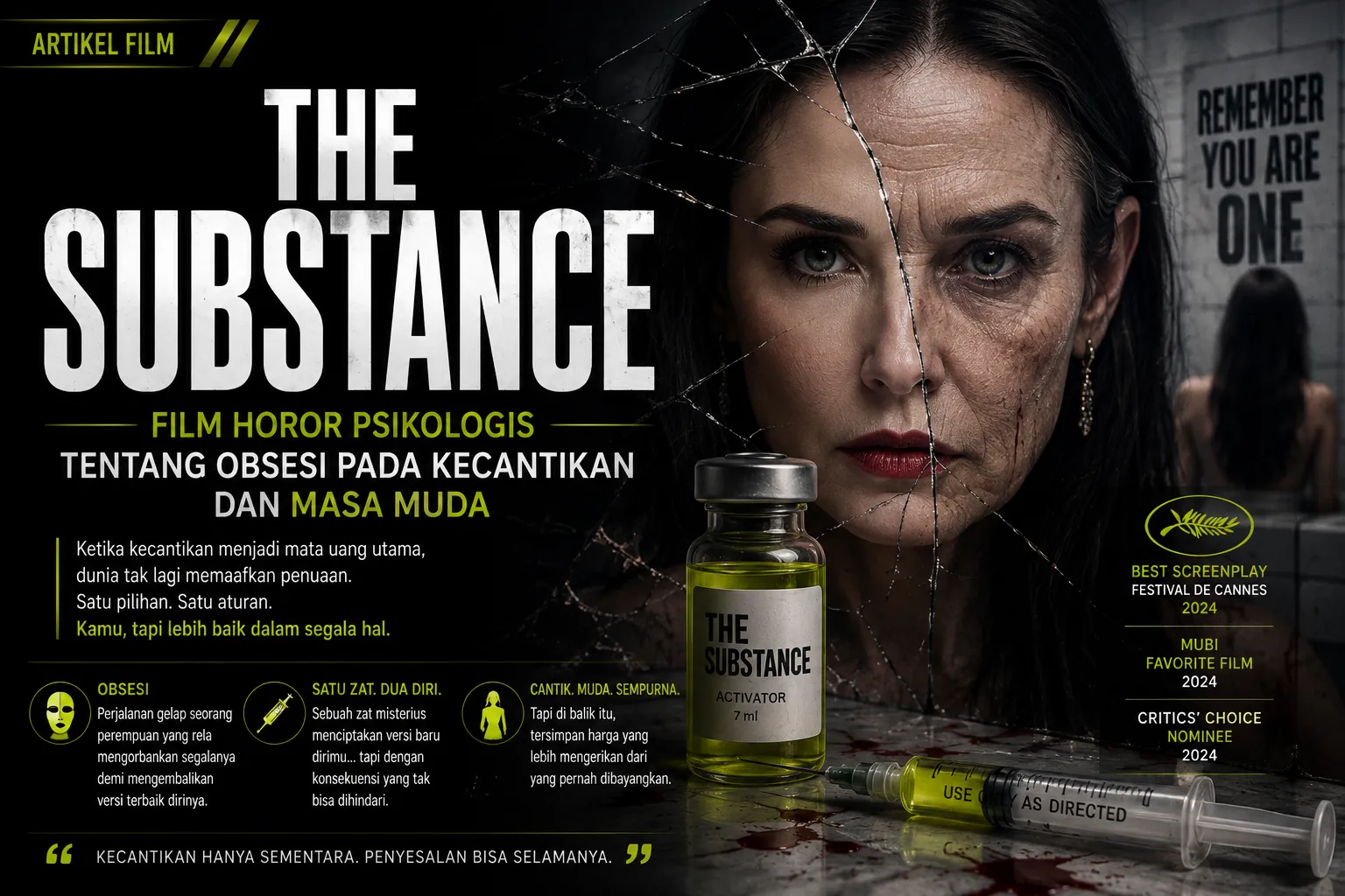 The Substance, Film Horor Psikologis tentang Obsesi pada Kecantikan dan Masa Muda